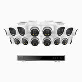 H800X - 4K 16 Kanal PoE Überwachungskamera-Set mit 6 Bullet Kameras & 10 Turm Kameras, 1/1.8'' BSI Sensor, f/1.6 Aperture (0.003 Lux), alarmierung mit sirene und blitzlicht, 2CH 4K-Dekodierungsfunktion, personen- und fahrzeugerkennung, perimeterschutz